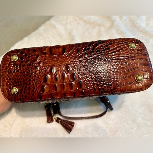 Brahmin Mini Asher Satchel Crossbody Pecan Melbourne Croc Print Embossed Leather - Picture 3 of 10